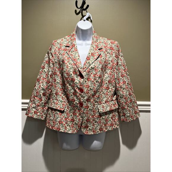 Talbots Cute Spring Floral Blazer Jacket Size 12P Red Pink Green Career - Picture 1 of 12